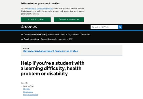       Help if you're a student with a learning difficulty, health problem or disability - GOV.UK  