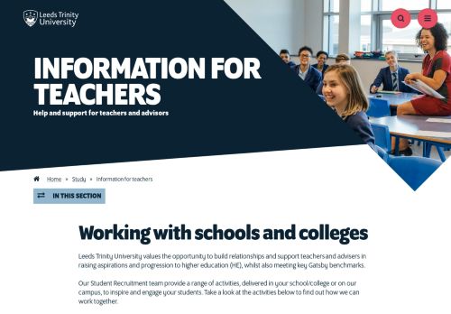Information for teachers - Study - Leeds Trinity University