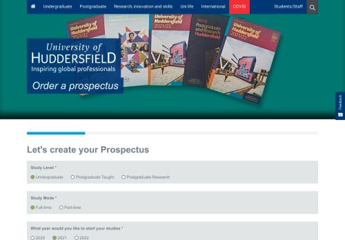 Order a prospectus - University of Huddersfield