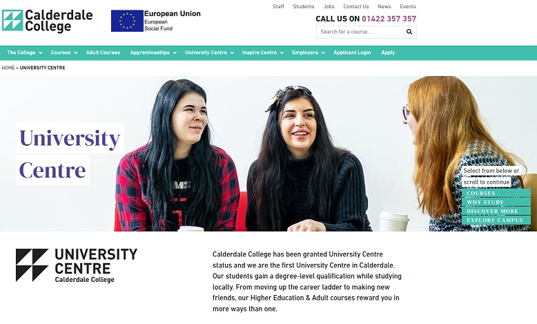 Image of University Centre at Calderdale College website